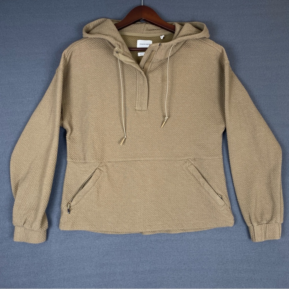 7 Diamonds Restoration 1/2 Zip Hoodie Women’s XS Khaki Honeycomb Knit Stretch‎